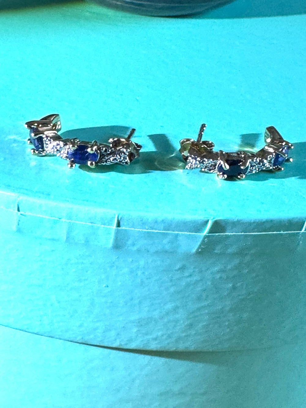 Silver Stud Earrings with Blue Crystal Accents